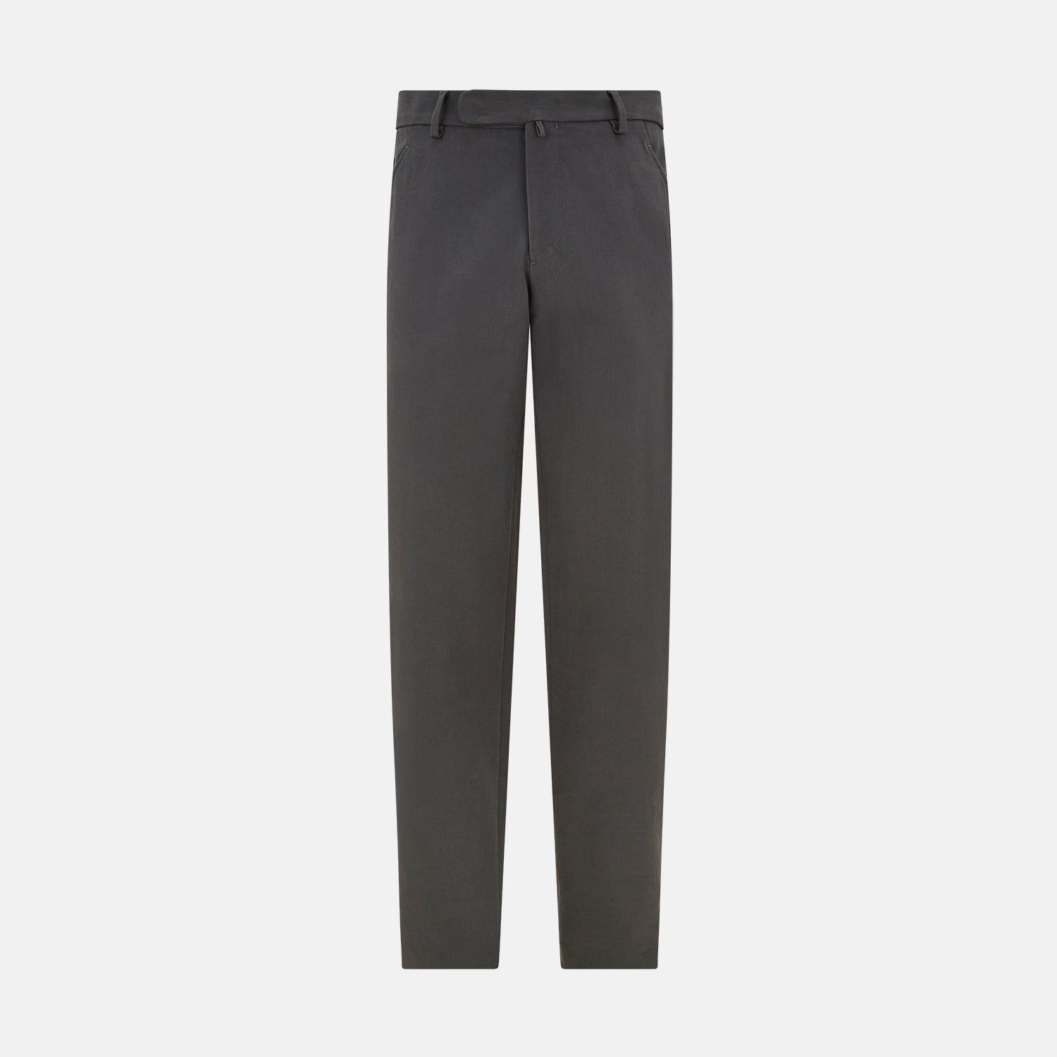 View 1 of product The Grey Henry B Trousers by Turnbull & Asser are straight-leg, feature belt loops, front pockets, a flat front, and are crafted from premium Italian cotton. Shown against a plain white background.