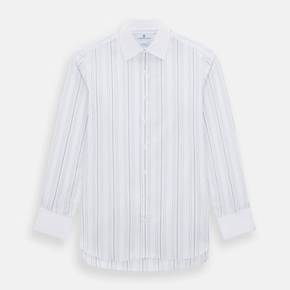 Pale Blue Multi Stripe Shirt with Contrast Collar and Double Cuffs