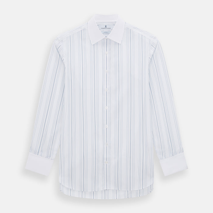 Pale Blue Multi Stripe Shirt with Contrast Collar and Double Cuffs