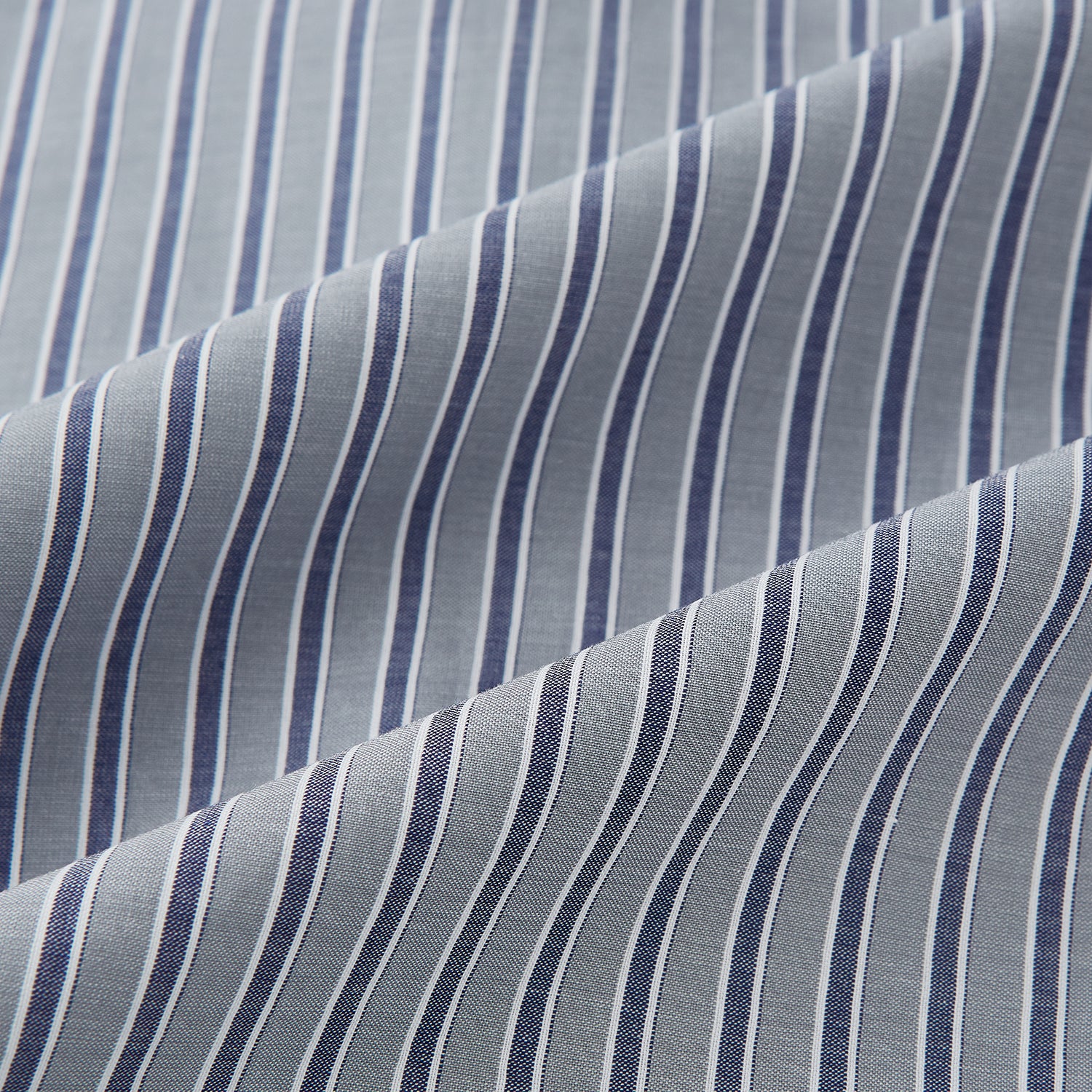 View 8 of product The Turnbull & Asser Grey Ticking Stripe Westminster Shirt features thin vertical grey stripes and a classic collar, showcased against a plain white background.
