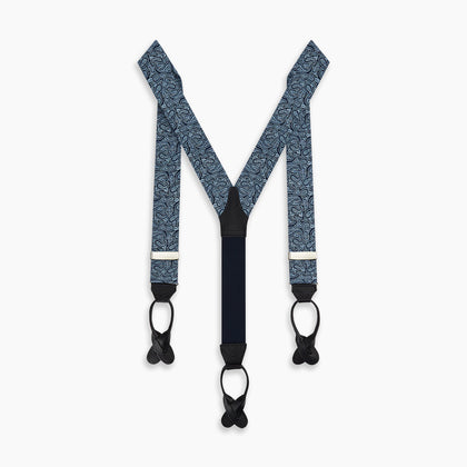 Dark Navy Paisley Adjustable Silk and Navy Leather Braces Image 2