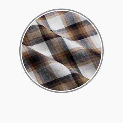 Brown Multi Check Linen Fabric Image 2
