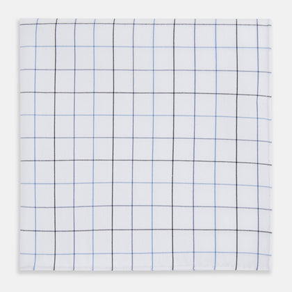 Hand Rolled Blue Grid Check Handkerchief