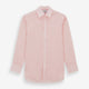 The Turnbull & Asser Pink Linen Shirt features a T&A collar, 3-button cuffs, and classic white buttons. This long-sleeved summer staple is shown on a plain white background.