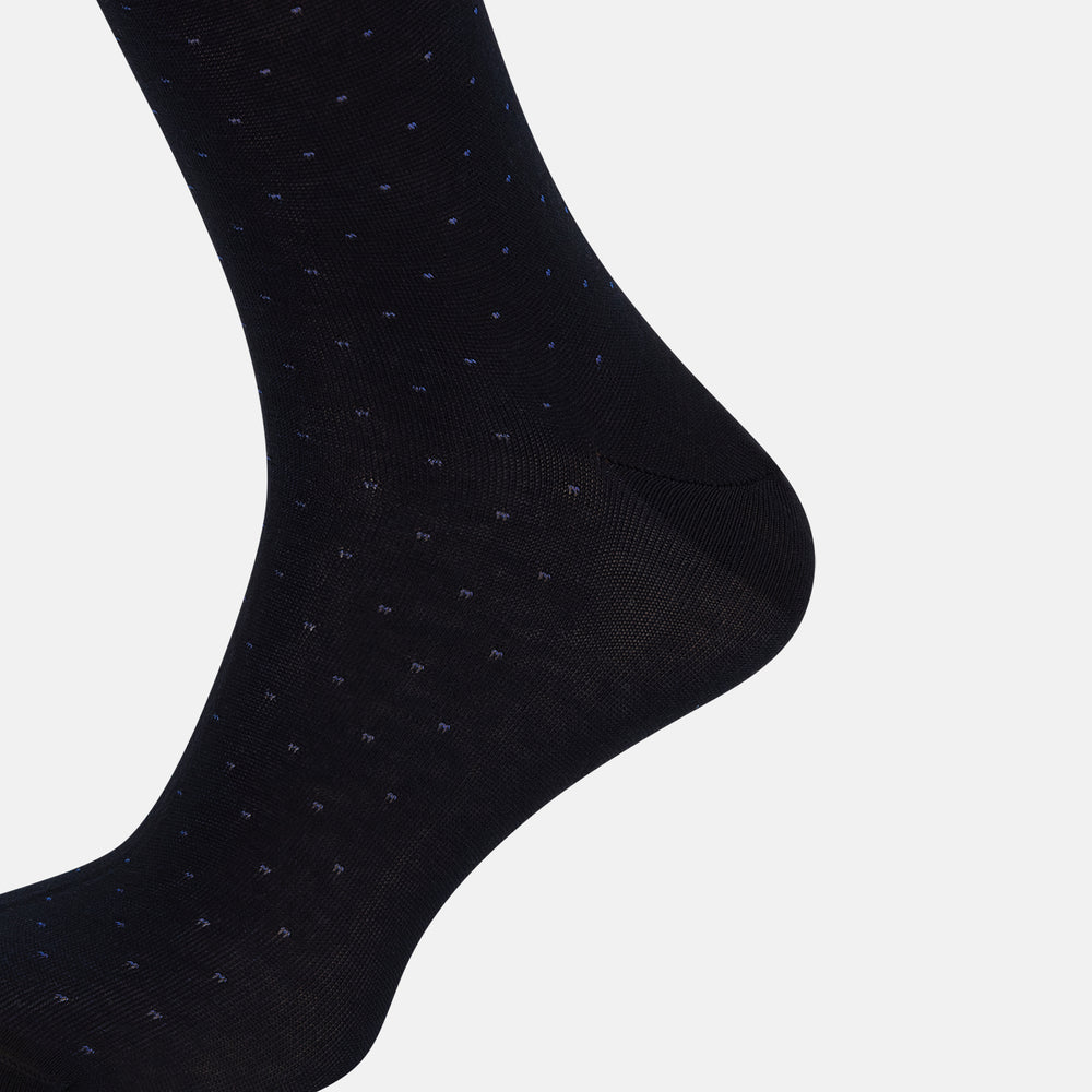 Turnbull & Asser Navy/Azzurro Polka Dot Long Socks—stylish knee-high socks featuring an elegant dotted pattern, perfect for those seeking sophisticated long socks.