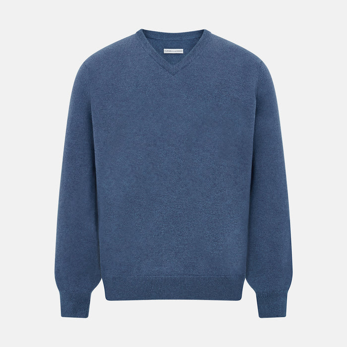 Pacific Blue Cashmere V-Neck Jumper