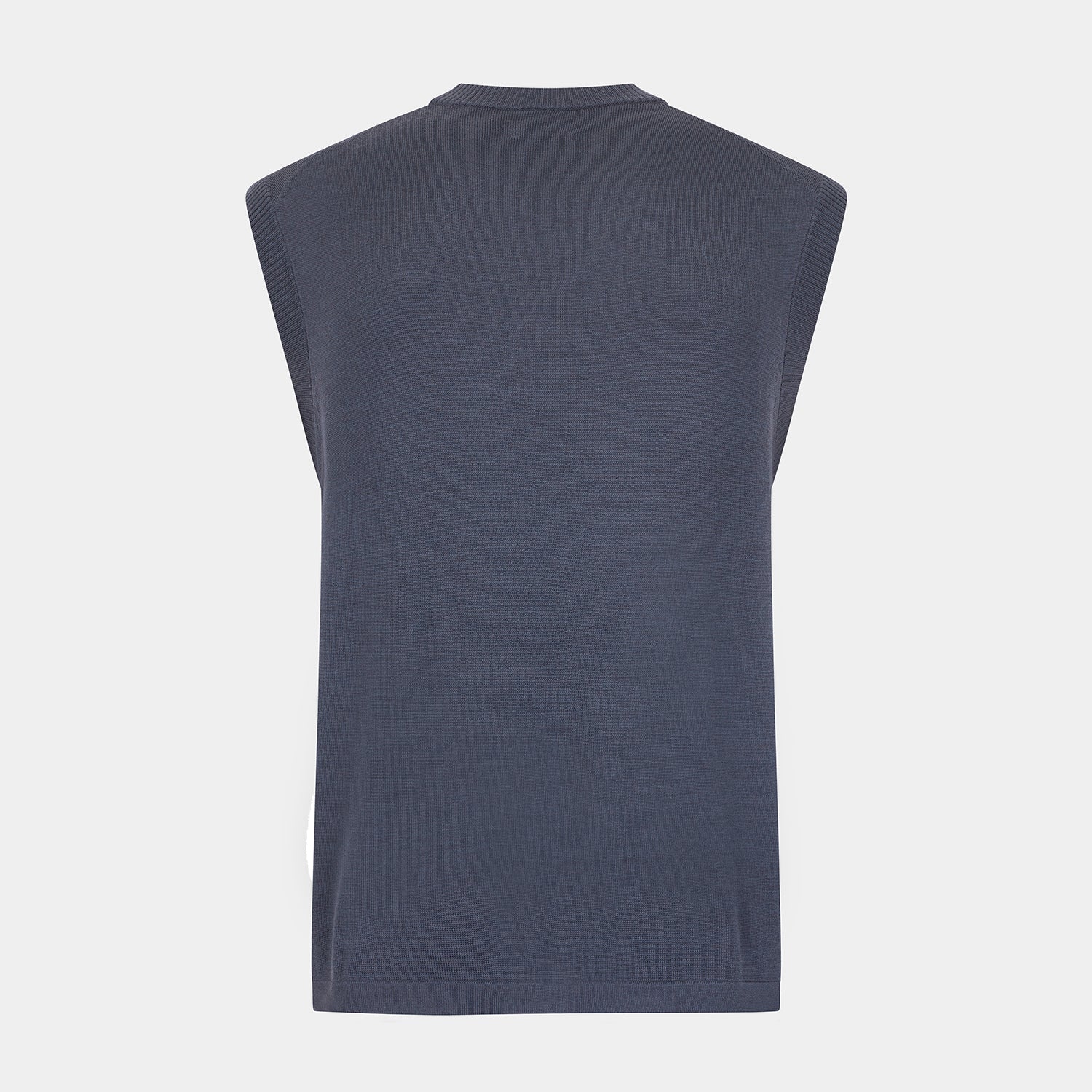 View 3 of product The Turnbull & Asser Grey Fine Merino V-Neck Vest, featuring a sleeveless design, is elegantly displayed against a plain white background.