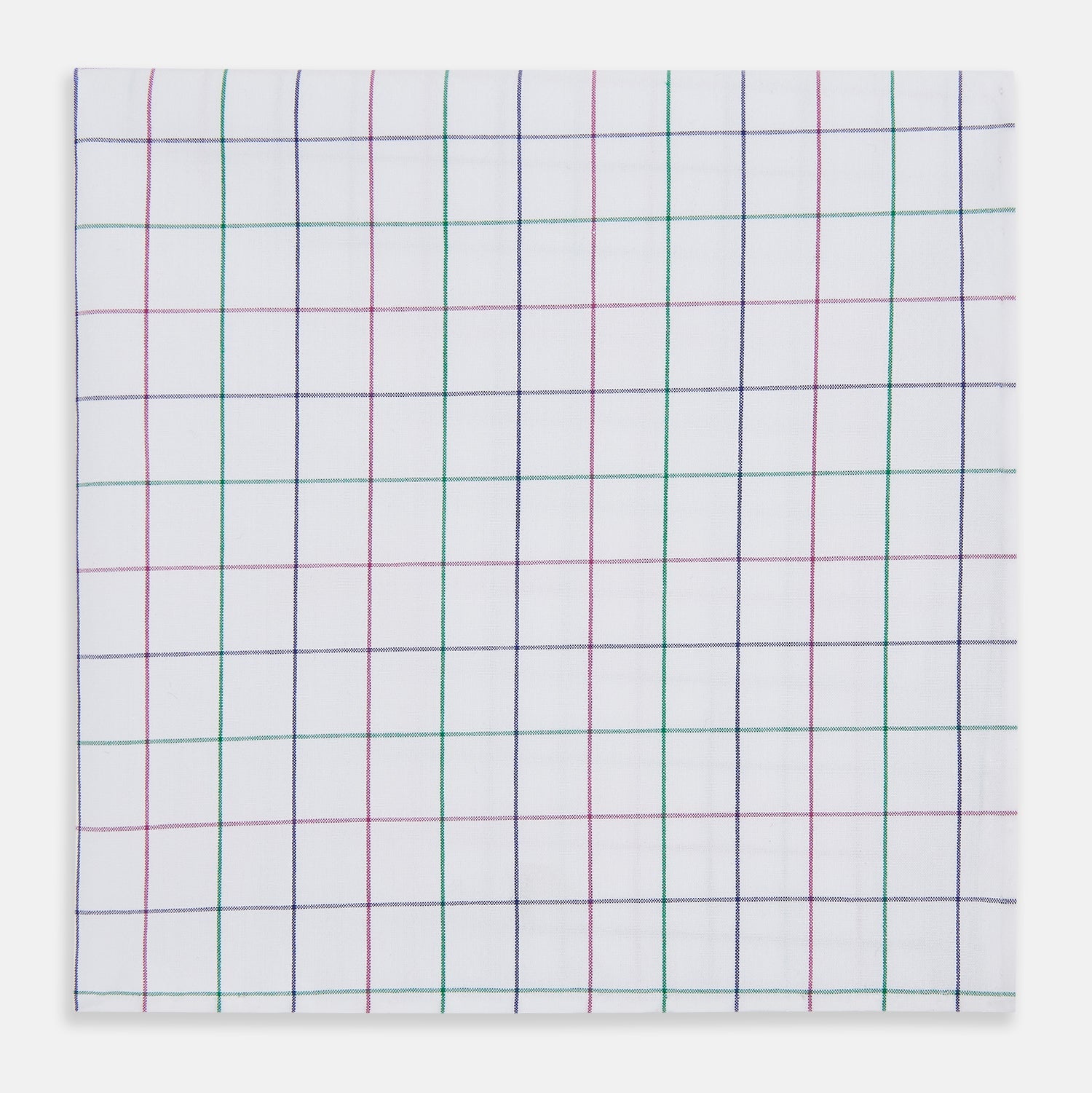 View 1 of product The Turnbull & Asser Hand Rolled Pink and Green Grid Check Handkerchief is a refined accessory, featuring a pink and green grid pattern—perfect for subtly enhancing any gentleman’s outfit.
