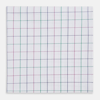 Hand Rolled Pink and Green Grid Check Handkerchief