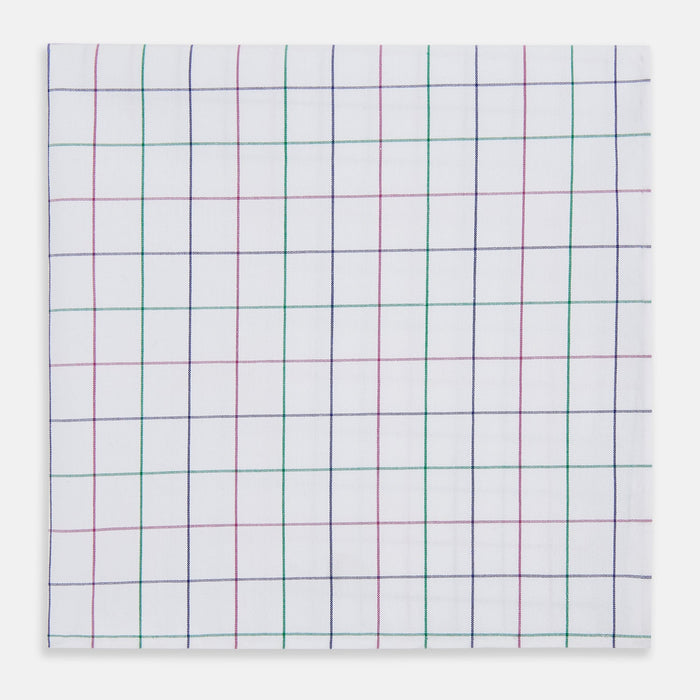 Hand Rolled Pink and Green Grid Check Handkerchief