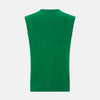 View 3 of product The Turnbull & Asser Grass Green Cashmere V-Neck Vest is shown against a plain white background, offering a refined choice for a distinguished ensemble.
