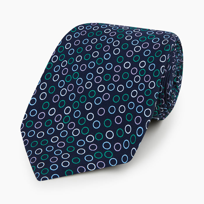 Green and Lilac Dark Navy Printed Silk Tie Image 4