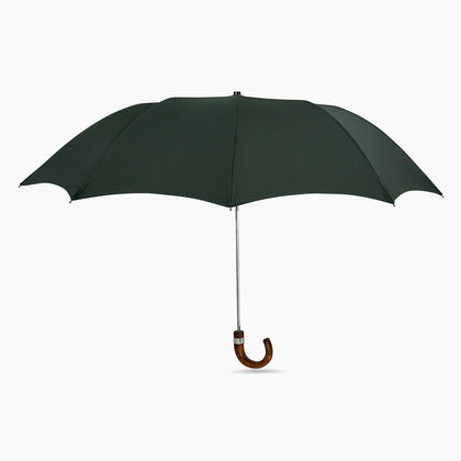 Forest Green Telescopic Umbrella with Brown Maple Crook Handle Image 3