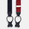 View 2 of product Turnbull & Asser’s Burgundy and White Small Spot Adjustable Silk and Navy Leather Braces feature white polka dots, navy leather loops, and M-shaped elastic straps—a refined statement for standout style.