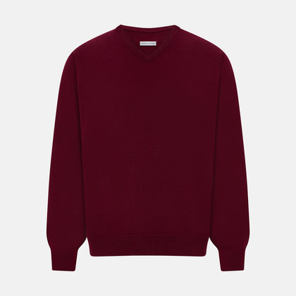 Burgundy Cashmere V-neck Jumper Image 9
