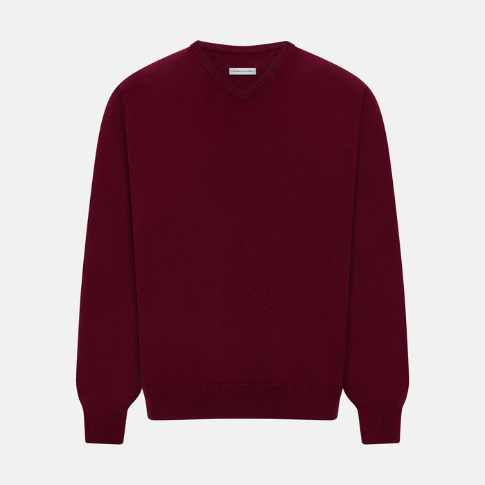 Burgundy Cashmere V-neck Jumper Image 9
