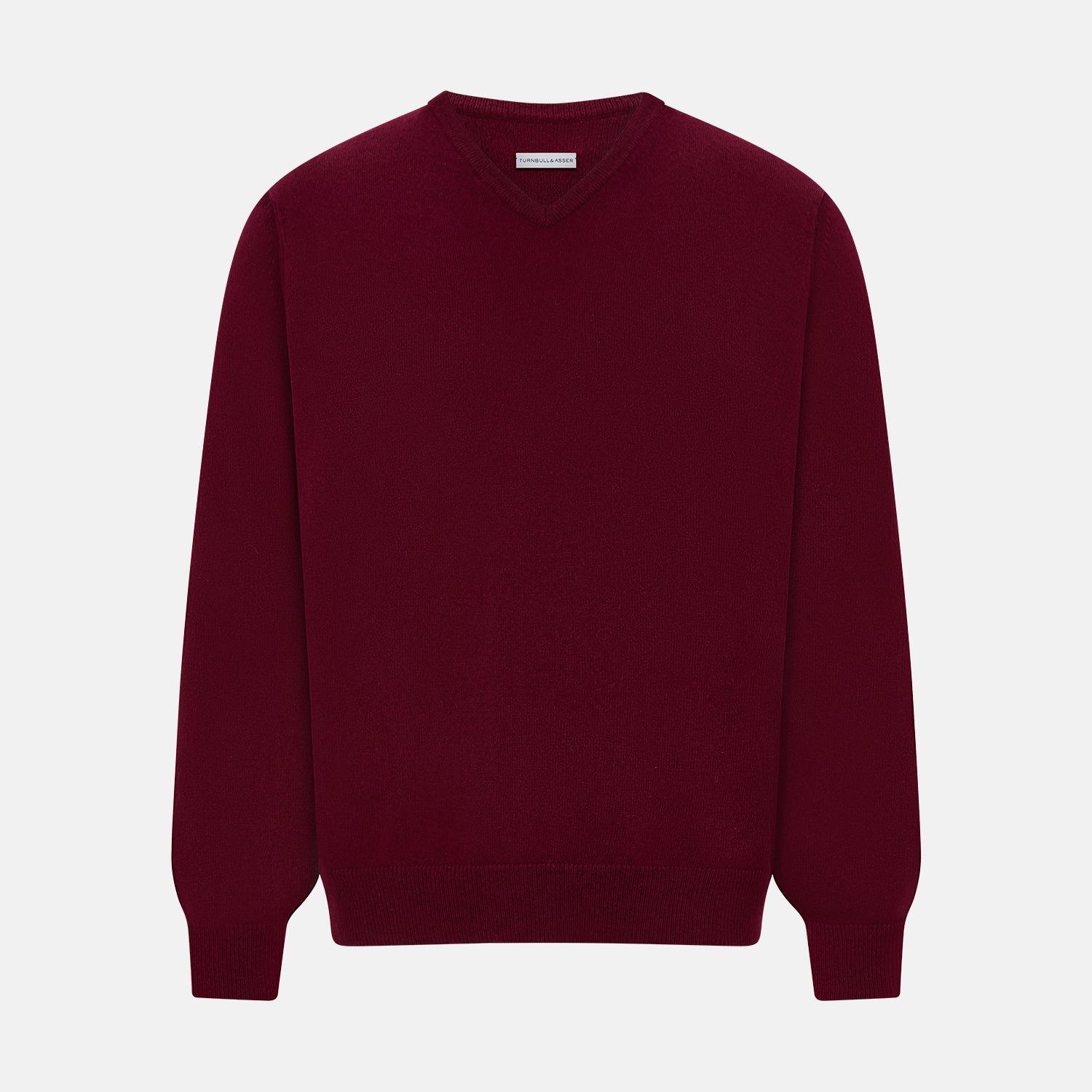 View 1 of product The Turnbull & Asser Burgundy Cashmere V-neck Jumper is shown on a white background.