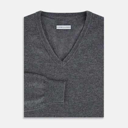 Storm Grey Cashmere V-neck Jumper Image 3