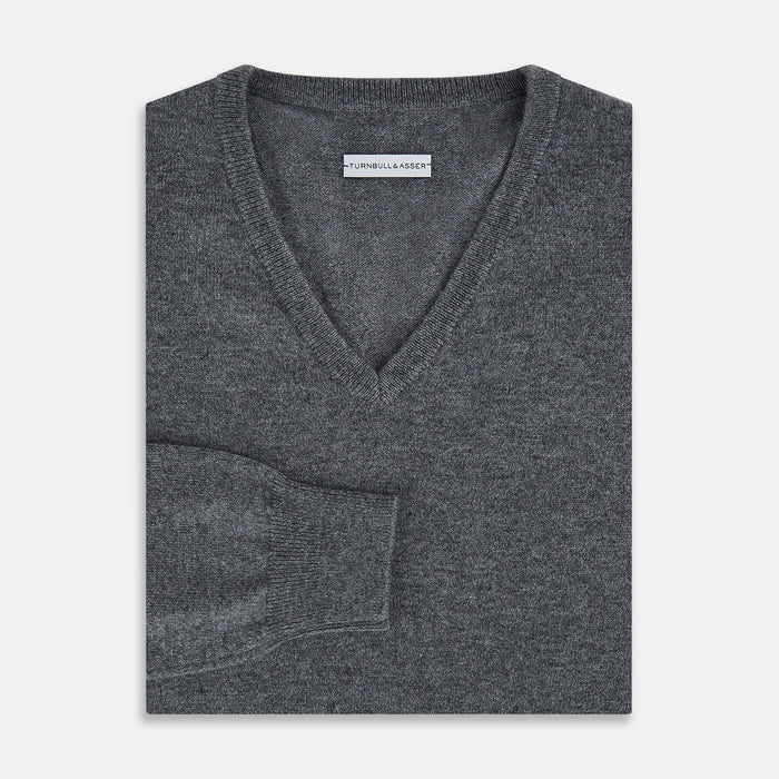 Storm Grey Cashmere V-neck Jumper Image 3