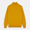 View 3 of product The Gold Lennox Cashmere Half-Zip Jumper by Turnbull & Asser features a high collar and is shown in mustard yellow, laid flat on a white background.