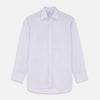View 1 of product The Turnbull & Asser Soft Lilac Stripe Cotton Regular Fit Mayfair Shirt features a classic collar, cuffed long sleeves, and subtle vertical stripes, shown on a plain white background.
