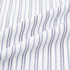 View 6 of product The Turnbull & Asser Navy Multi Stripe Mayfair Shirt features a T&A collar and premium Italian cotton, with vertical blue and white stripes. It is shown neatly laid flat on a white background.