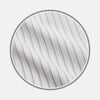 View 1 of product A close-up of Turnbull & Asser's Green Multi Stripe Cotton Fabric displays thin pastel blue, yellow, pink, and green stripes on a white background inside a circular frame.