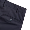View 2 of product Turnbull & Asser Navy Cotton Trousers shown on a white background, offering a slim fit with front button and zip closure and pressed center creases.