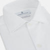 View 2 of product The Turnbull & Asser Tailored Fit Plain White Cotton Shirt features a Kent collar, button-down front, long sleeves, and double cuffs, shown on a white background.