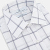View 2 of product The Turnbull & Asser Grey Grid Check Mayfair Shirt features a classic collar and buttoned cuffs, crafted from fine Italian cotton with a grey grid check on white, and is shown against a plain white background.