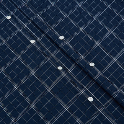 Indigo Windowpane Check Windsor Shirt with Contrast T&A Collar and Cuffs Image 6