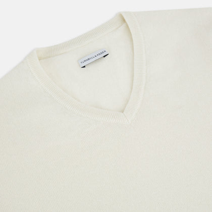 White Cashmere V-Neck Jumper Image 1
