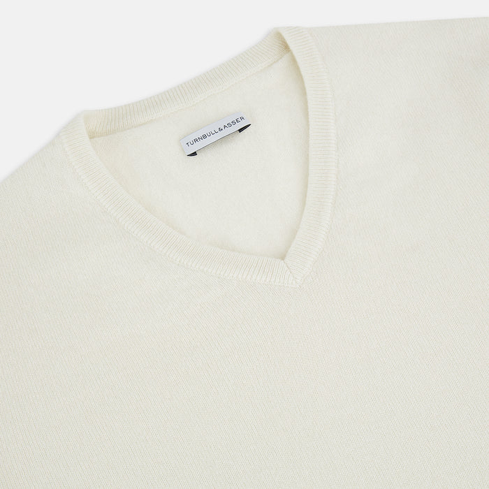 White Cashmere V-Neck Jumper Image 1
