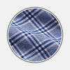 View 1 of product Close-up of Turnbull & Asser Blue Check Cotton Fabric, featuring a woven blue and white plaid pattern with intersecting lines and small white squares, displayed within a circular frame.