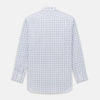 View 5 of product The Turnbull & Asser Purple and Blue Multi Check Mayfair Shirt features long sleeves, a button-up front, and a classic T&A collar, with blue and light gray checks on white, displayed flat against a plain white background.