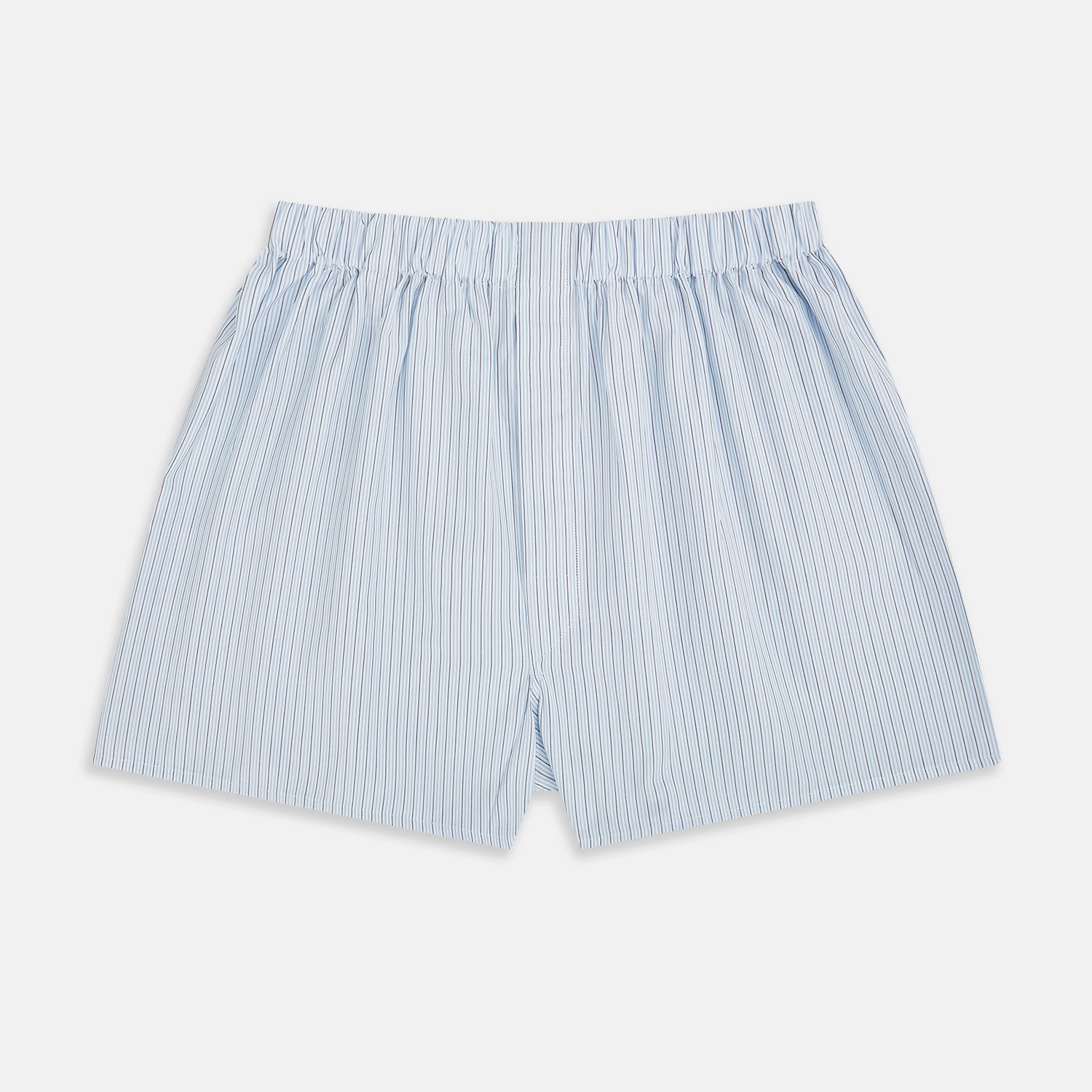 View 1 of product Light Blue Multi Stripe Godfrey Boxer Shorts by Turnbull & Asser, crafted from premium Italian cotton with an elastic waistband, shown laid flat on a white background.