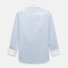 View 3 of product Turnbull & Asser Sky Blue Hairline Multi Stripe Shirt features a contrasting T&A collar and cuffs, long sleeves, and button-down front. Displayed against a plain white background.