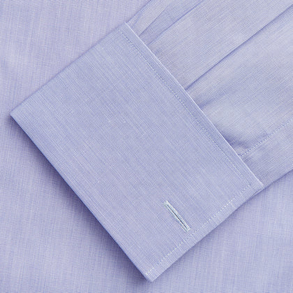 Tailored Fit Blue End-on-End Cotton Shirt with Kent Collar and Double Cuffs Image 3