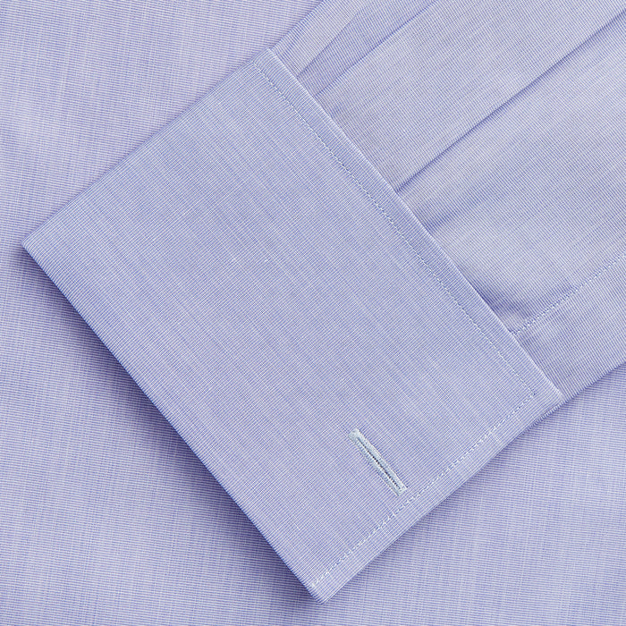Tailored Fit Blue End-on-End Cotton Shirt with Kent Collar and Double Cuffs Image 3