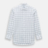 View 1 of product The Turnbull & Asser Grey Grid Check Mayfair Shirt features a classic collar and buttoned cuffs, crafted from fine Italian cotton with a grey grid check on white, and is shown against a plain white background.