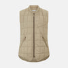 View 1 of product The Turnbull & Asser Sand Quilted Gilet is a beige, lightweight vest featuring a front zipper, two zippered side pockets, a chest pocket, and a rounded hem, shown against a white background.