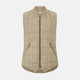The Turnbull & Asser Sand Quilted Gilet is a beige, lightweight vest featuring a front zipper, two zippered side pockets, a chest pocket, and a rounded hem, shown against a white background.