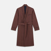 View 1 of product The Turnbull & Asser Claret and Green Multi Stripe Silk and Linen Blend Pierce Gown features a long robe style, matching belt, long sleeves, and front pockets, shown laid flat on a white background.