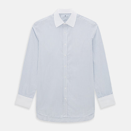 Pale Blue and Navy Grid Check Shirt with Contrast T&A Collar and Cuffs