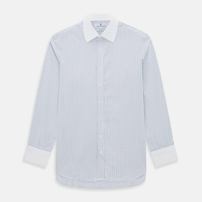 Pale Blue and Navy Grid Check Shirt with Contrast T&A Collar and Cuffs