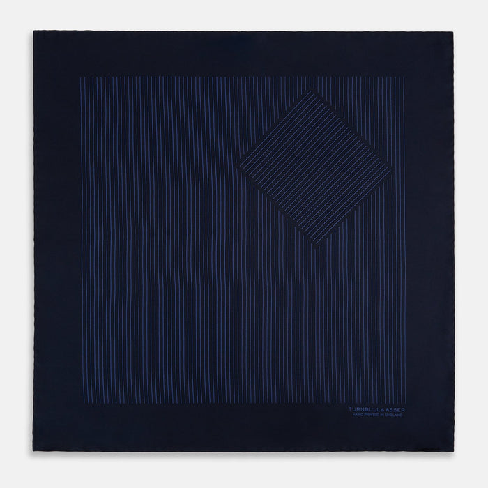 Navy Stripe Silk Pocket Square Image 2