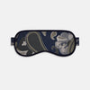 View 1 of product The Turnbull & Asser Navy Bloomsbury Jacquard Cashmere Lined Sleep Mask and Bag features a dark blue backdrop with beige, olive green, and gray floral patterns, plus elastic straps for comfort.