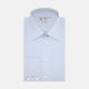 The Turnbull & Asser Two-Fold 120 Light Blue Shirt features a T&A collar, 3-button cuffs, white buttons, front pocket, and inner collar label. It is displayed neatly folded on a plain white background.