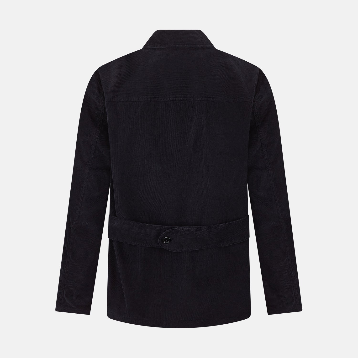 View 3 of product The Navy Kingston Corduroy Caban Jacket by Turnbull & Asser features six front buttons, a notched collar, chest pocket, and buttoned cuffs, showcased against a plain white background.