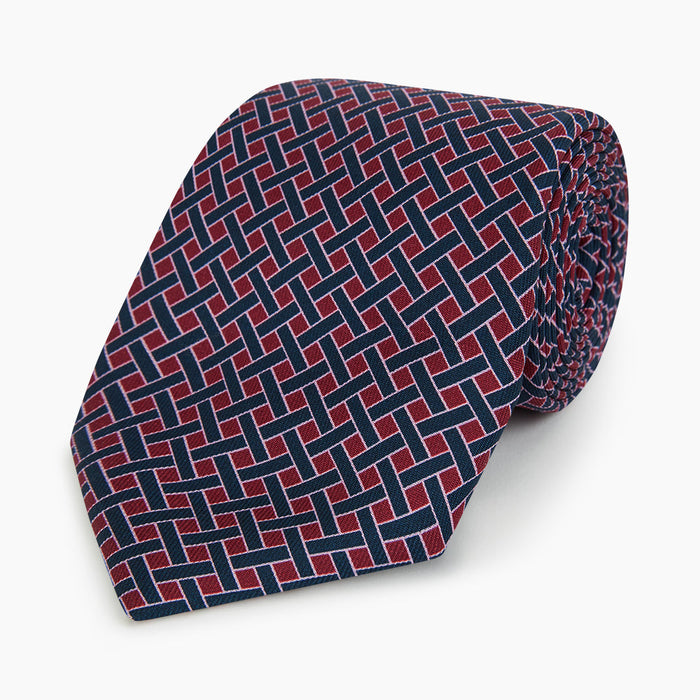 Navy and Pink Woven Printed Silk Tie Image 4